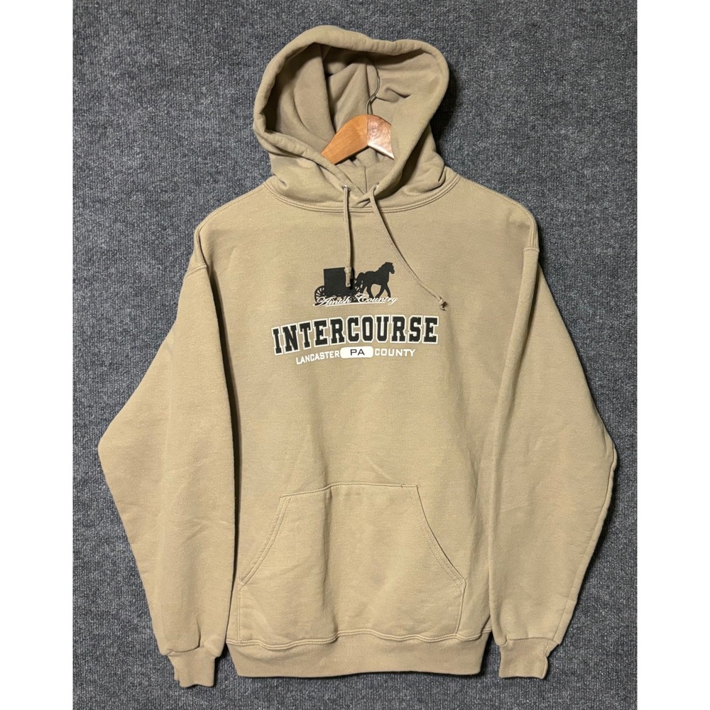 Jerzees ‎ Lancaster PA Amish Country Intercourse Hoodie Sweatshirt Mens M Tan